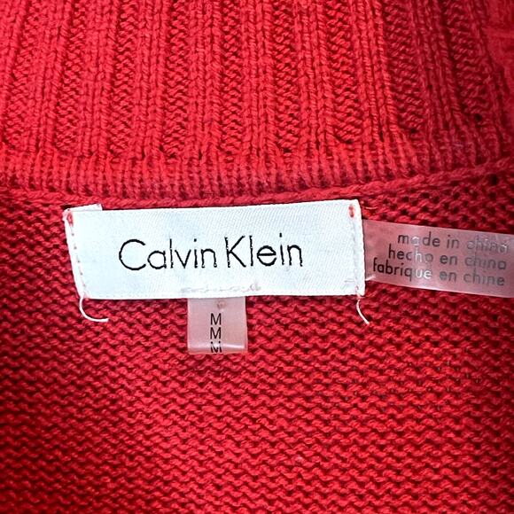 Calvin Klein Womens Cowlneck Knit Sweater Red Black Holiday Christmas Top Medium - Picture 5 of 6